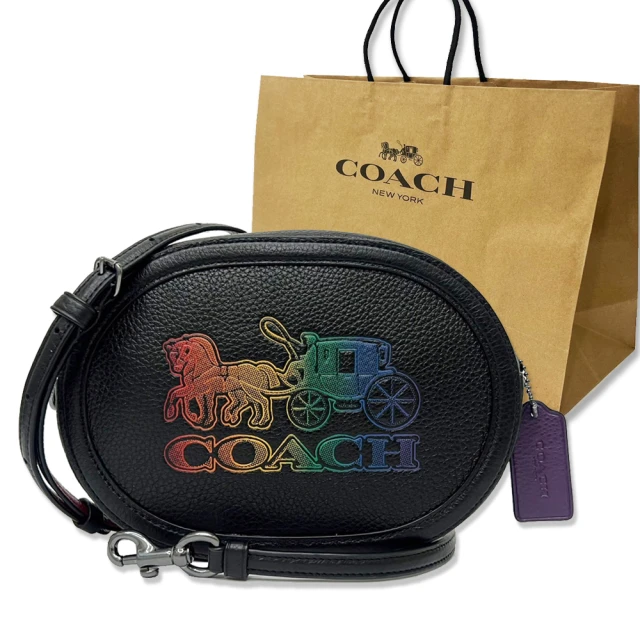 COACH【COACH】彩色大馬車LOGO小斜背相機包贈紙袋(黑)