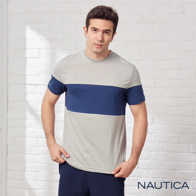 NAUTICA【NAUTICA】男裝 舒適拼接休閒短袖T恤(灰色)