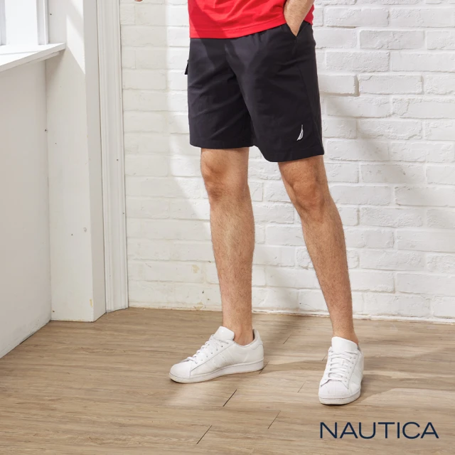 NAUTICA【NAUTICA】男裝彈性修身釦式腰帶休閒短褲(黑)