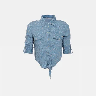【GUESS】女裝-浮雕花紋潮流時尚襯衫-藍(W2GH07D4MQ3FLWF)