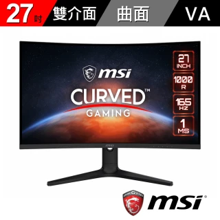【MSI 微星】27型 雙介面曲面VA 電競螢幕 FHD1msDisplay PortHDMI165Hz(Optix G271C)
