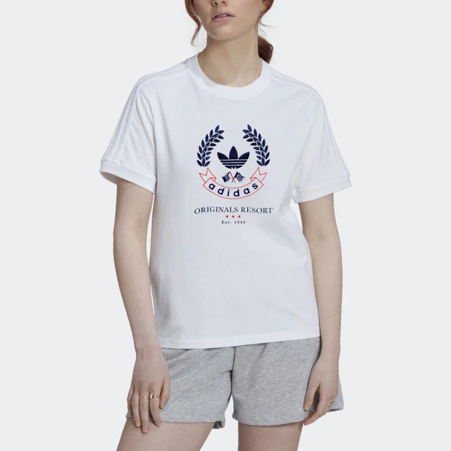 【adidas 愛迪達】上衣 女款 短袖上衣 運動 寬鬆 三葉草 國際碼 GRAPHIC TEE 白 HL6556