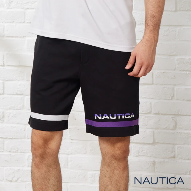 NAUTICA【NAUTICA】男裝撞色拼接時尚運動短褲(黑)