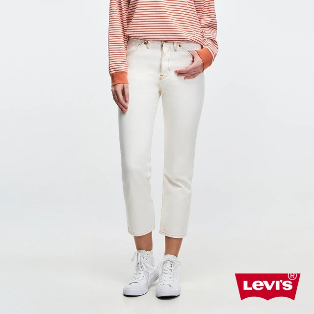 LEVIS【LEVIS】女款 Wedgie高腰修身直筒排釦牛仔長褲 / 簡約白 及踝款-人氣新品