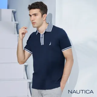 【NAUTICA】男裝 美式休閒吸濕排汗短袖POLO衫(深藍)