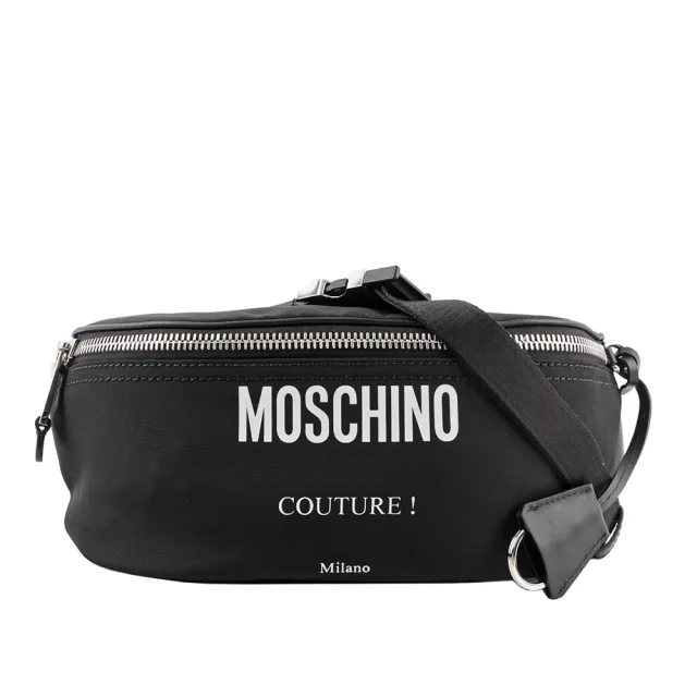 【MOSCHINO】Logo 素面尼龍腰包(黑色)