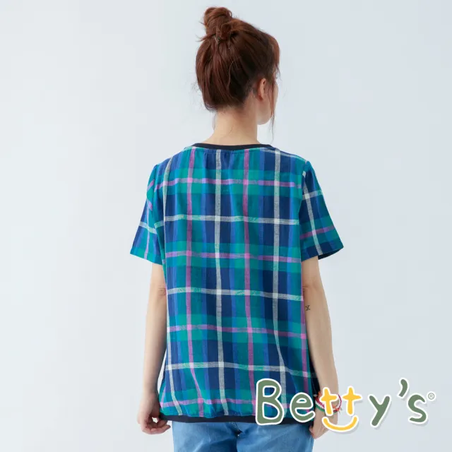 【betty’s 貝蒂思】水果繡線格紋袖T-shirt(藍色)