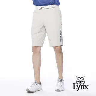 【Lynx Golf】男款吸排透氣網布剪裁透氣後袋不對稱設計平口休閒短褲(卡其色)