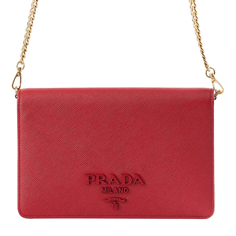 Saffiano Lux Flap Bag翻蓋鏈條肩背斜背包/手拿包(紅色)