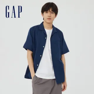 【GAP】男裝 商務輕薄翻領短袖襯衫(819544-海軍藍)