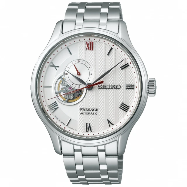 【SEIKO 精工】Presage 絕對風範時尚紳士開芯機械男錶-白x銀/41.8mm(SSA443J1/4R39-00W0S)