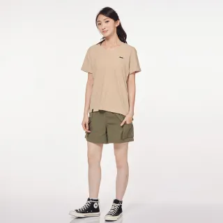 【JEEP】女裝 純棉素面透氣V領短袖T恤(淺卡其)
