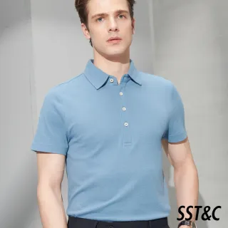 【SST&C 季中折扣】蔚藍色棉麻Polo衫1012204008