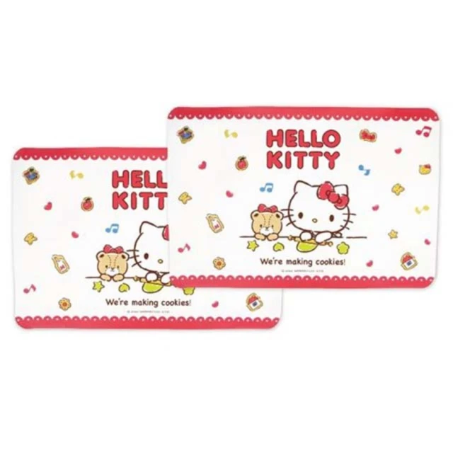 【小禮堂】Hello Kitty 方形塑膠止滑餐墊2入組 《紅餅乾款》(平輸品)