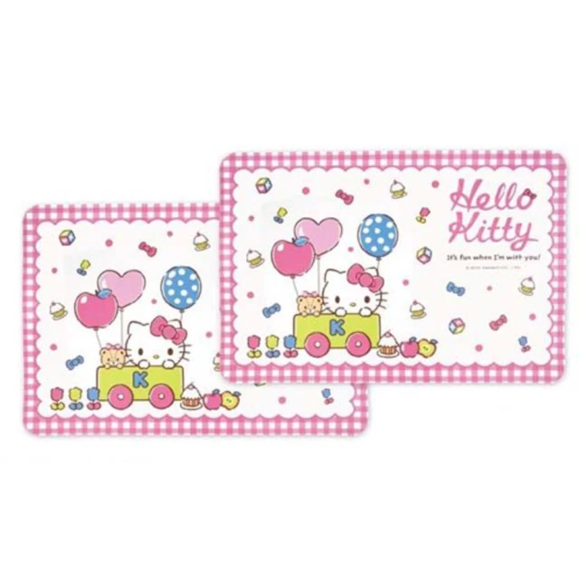 【小禮堂】Hello Kitty 方形塑膠止滑餐墊2入組 《粉格子款》(平輸品)