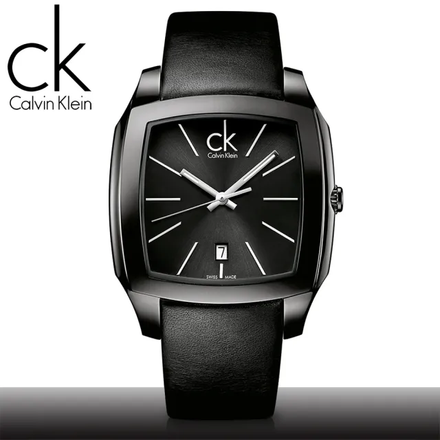 【瑞士 CK手錶 Calvin Klein】IP鍍黑方形放射狀面盤男錶(K2K21402)