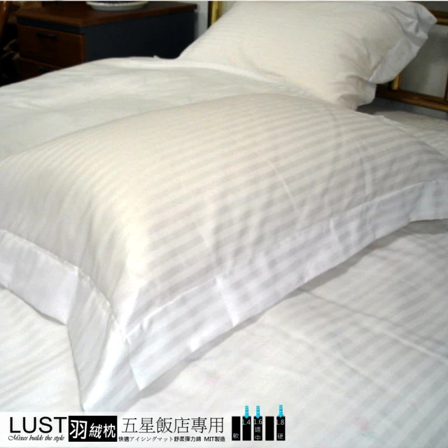 【LUST】五星級飯店專用-羽絨枕80/20 1.6KG 1入 100%羽絨《送飯店歐式緹花枕套》(台灣製造)
