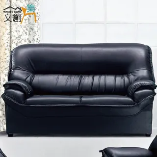 【文創集】提格斯  時尚黑透氣皮革二人座沙發