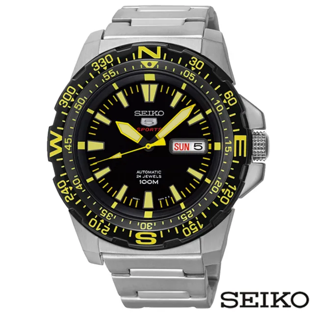 【SEIKO精工】精工5夜光運動自動黑色錶盤不銹鋼男士手錶(SRP545)