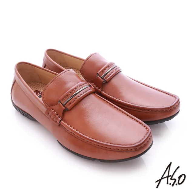 【A.S.O】3D超動能 小牛皮直套式彈力舒適休閒鞋(茶)