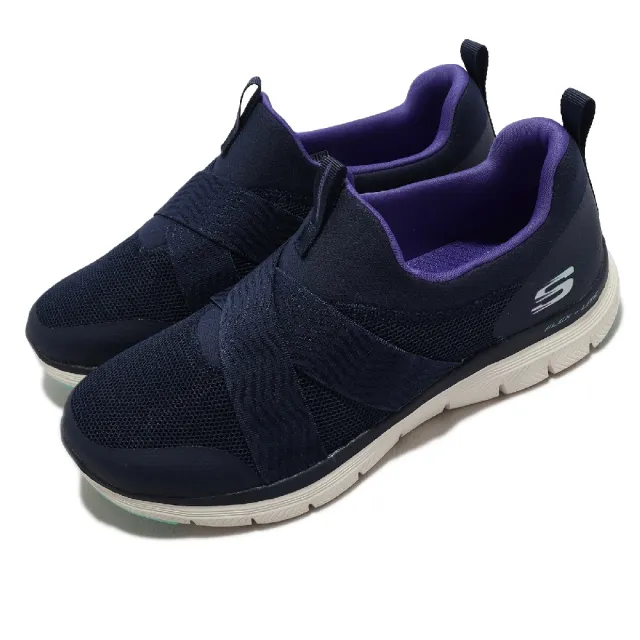 【SKECHERS】休閒鞋 Flex Appeal 4.0 女鞋 寬楦 深藍 交叉 繃帶 襪套(149578WNVPR)