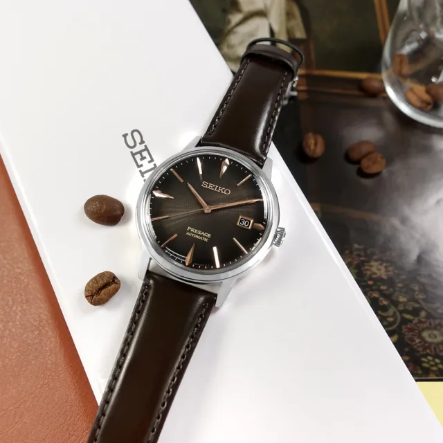 【SEIKO 精工】PRESAGE 調酒師 愛爾蘭咖啡 機械錶 自動上鍊 牛皮手錶 深褐色 39mm(4R35-05E0J.SRPJ17J1)