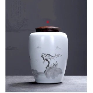 悠然山水陶瓷密封茶葉罐儲物罐(罐子尺寸10*15cm)