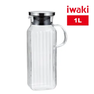 【iwaki】日本品牌不鏽鋼系列玻璃把手方形耐熱玻璃水壺(1000ml)