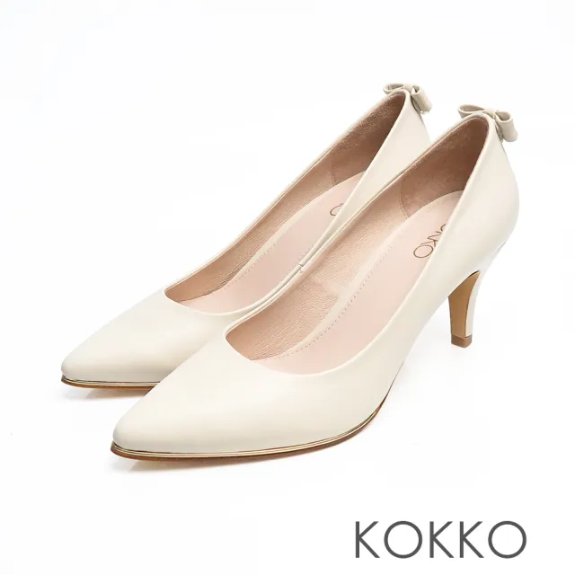 【KOKKO】幸福預兆蝴蝶結水鑽羊皮高跟鞋(象牙白)