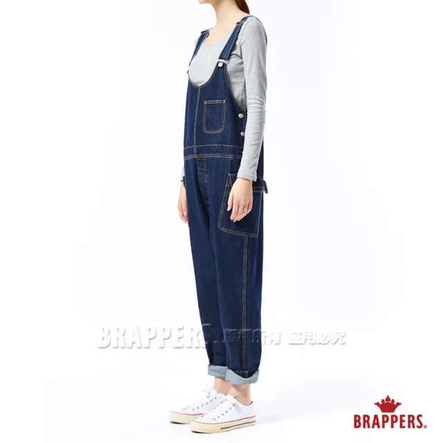 【BRAPPERS】女款 Boy friend 系列-寬版吊帶長褲(藍)
