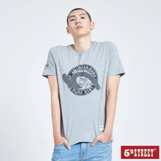 【5th STREET】男滑板袋花繡花短袖T恤-麻灰色