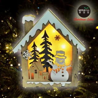 【交換禮物】摩達客-聖誕木質雪人聖誕屋LED夜燈擺飾(電池燈)