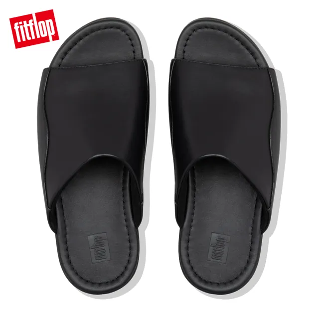 【FitFlop】MYLA LEATHER SLIDES 包覆性高一片式簡約涼鞋-女(靚黑色)