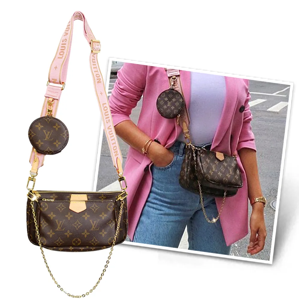 【Louis Vuitton 路易威登】Vuitton Multi Pochette Accessoires混合式斜背袋(粉棕)