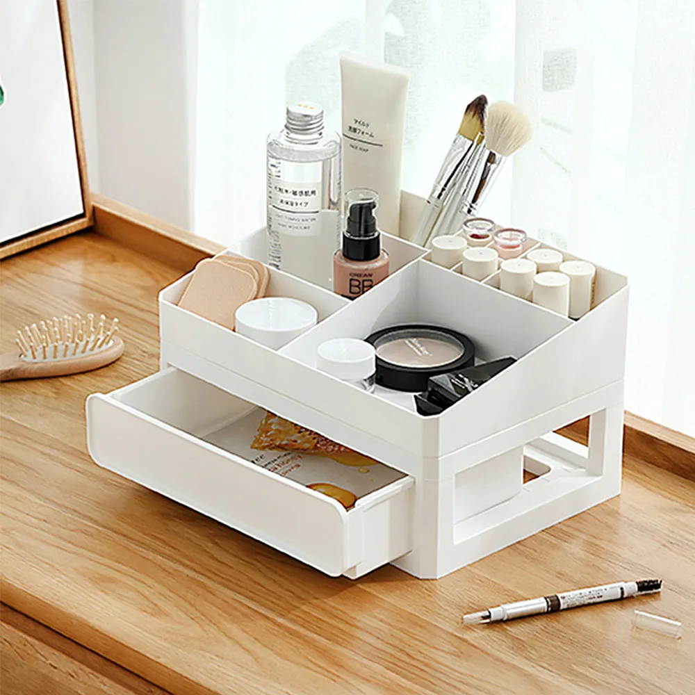【好物良品】多功能梳妝台抽屜式儲物整理分類盒-2層(化妝品、文具、桌面收納)