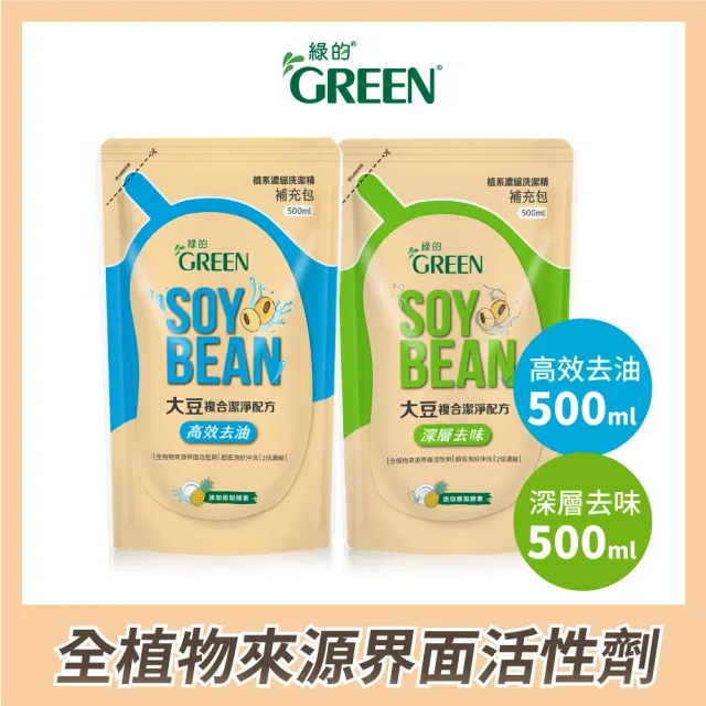 即期品【Green 綠的】植系濃縮洗潔精補充包-高效去油/深層去味500ml(洗碗精)