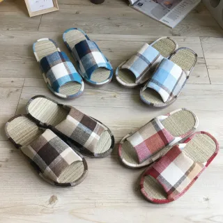【iSlippers】台灣製造-小日常-真草蓆室內拖鞋(英倫格紋)