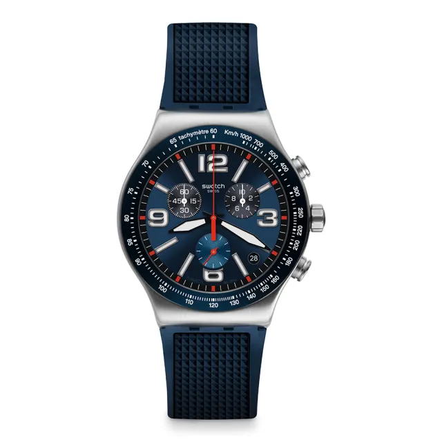 【SWATCH】金屬系列手錶 BLUE GRID 藍色秩序 男錶 女錶(43mm)