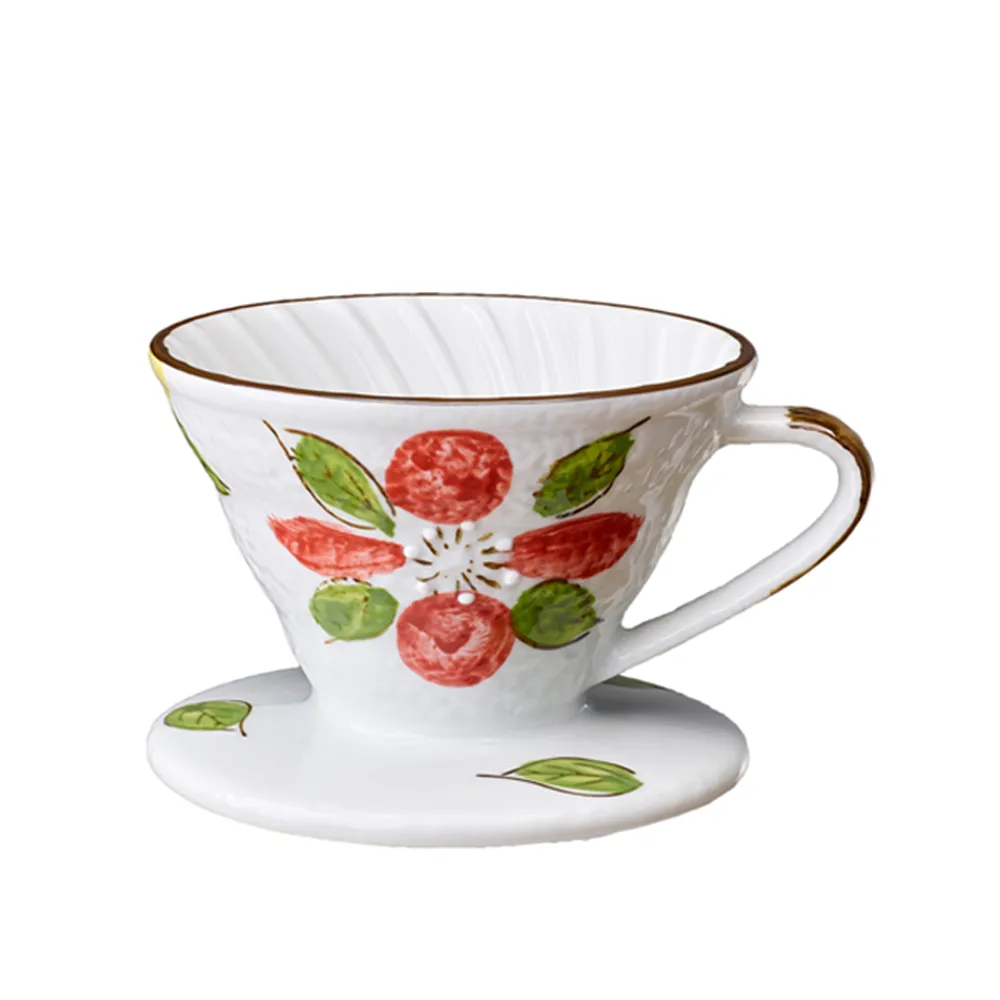 【Tiamo】V01日式手繪陶瓷咖啡濾器-山茶花(HG5548B)