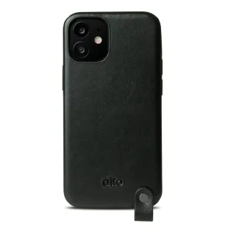 【Alto】iPhone 12 Mini 5.4吋 頸掛式皮革防摔手機殼背蓋Anello 360 - 渡鴉黑(附頸掛繩)