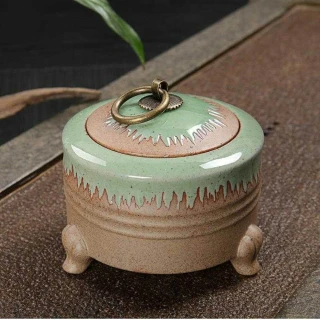 粗陶銅環三足茶葉罐(古意罐)