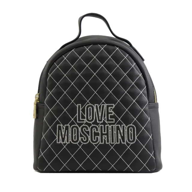 【MOSCHINO】LOVE MOSCHINO 刺繡菱格紋手提後背包(黑)