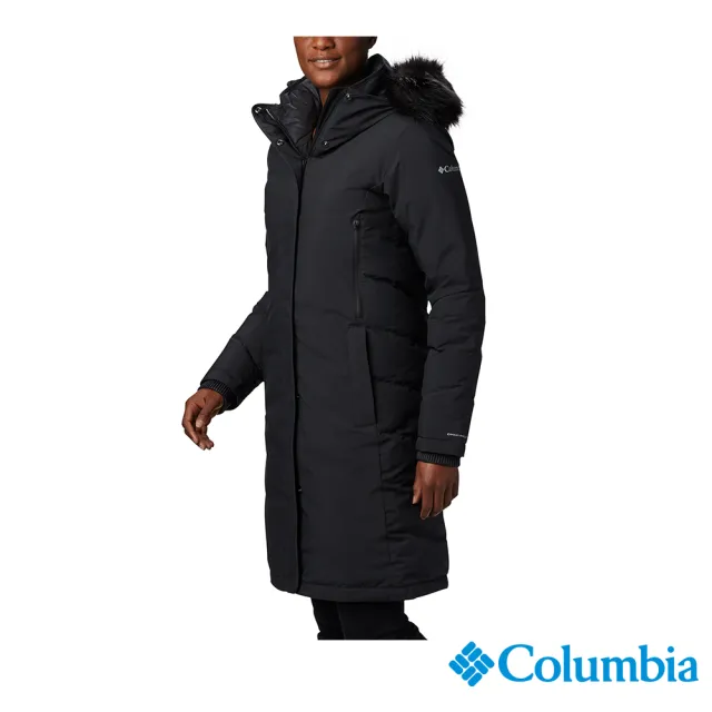 【Columbia 哥倫比亞】女款- 防水Omni-Heat鋁點保暖600羽絨長版外套-黑色(UWR15070BK / 保暖.防水.羽絨)
