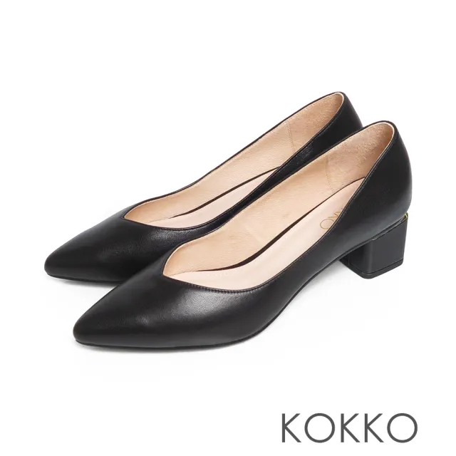 【KOKKO 集團】經典尖頭柔軟綿羊皮方塊跟鞋(霧面黑)