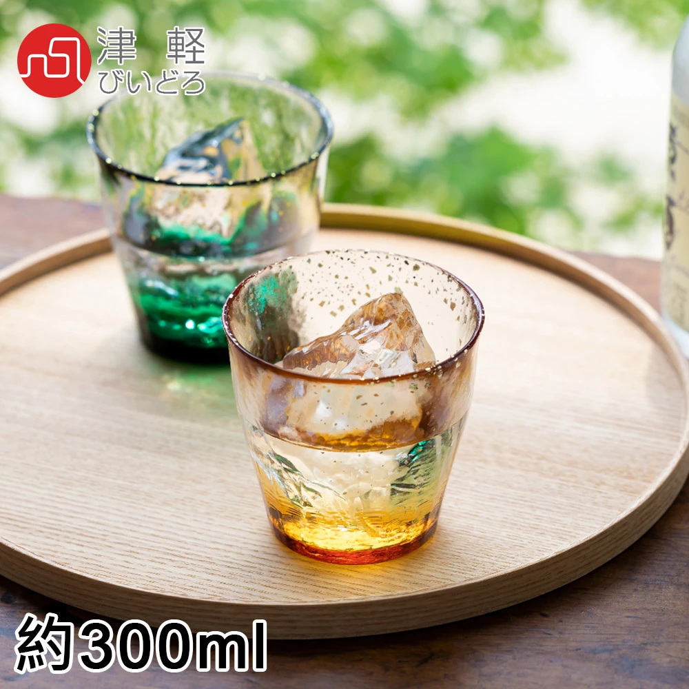 日本進口津輕系列手作金彩玻璃對杯禮盒300ML