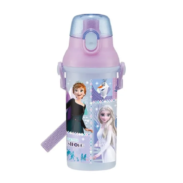 【小禮堂】迪士尼 冰雪奇緣 日製 直飲式水壺 附背帶 塑膠水瓶 兒童水壺 隨身瓶 480ml Ag+ 《紫 格圖》