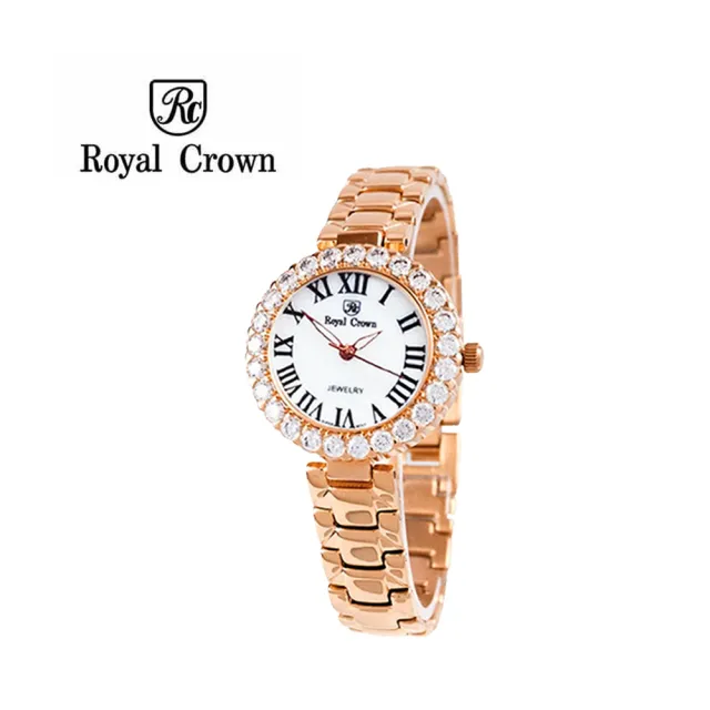 【Royal Crown】6305S高貴女伶花樣鑲鑽腕錶-玫瑰金