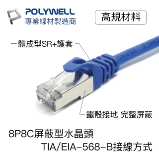 【POLYWELL】CAT6A 高速乙太網路線 S/FTP 10Gbps 2M(適合2.5G/5G/10G網卡 網路交換器 NAS伺服器)