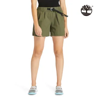 【Timberland】女款軍綠色品牌標誌短褲(A2F8HA58)