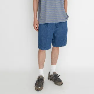【LEVIS】男款 打摺膝上牛仔短褲 /  精工中藍染水洗 / 寒麻纖維-熱賣單品